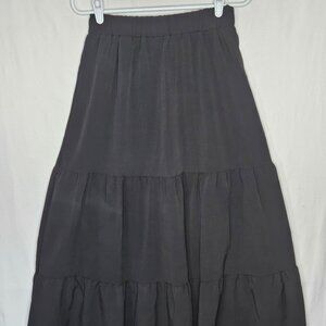 Romwe Small Black Skirt Maxi Layered Witchy Festival Boho Lightweight Elastic